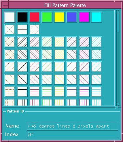 GDSPLOT fill pattern screen after reducing color planes to 8 from 24.