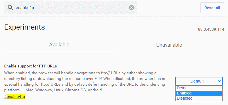 set the Chrome flag for enable-ftp to Enable.